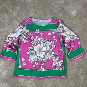 P.a.r.o.s.h Blouse Top Womens XL Floral Printed 100% Silk 3/4 Sleeves Italy